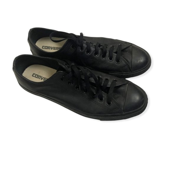 Converse Chuck Taylor All Star Black Leather Low Tops Mens sz 9 Womens sz 11